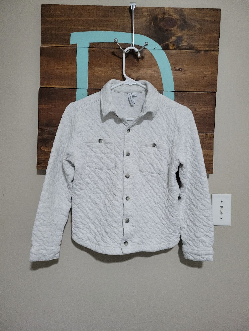 Janie and Jack Quilted Button-Front Shirt Jacket - Light Gray Size 10 To 12